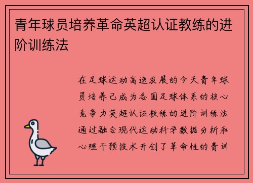 青年球员培养革命英超认证教练的进阶训练法